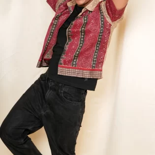 buy beige bandhani print upcycled shirt
